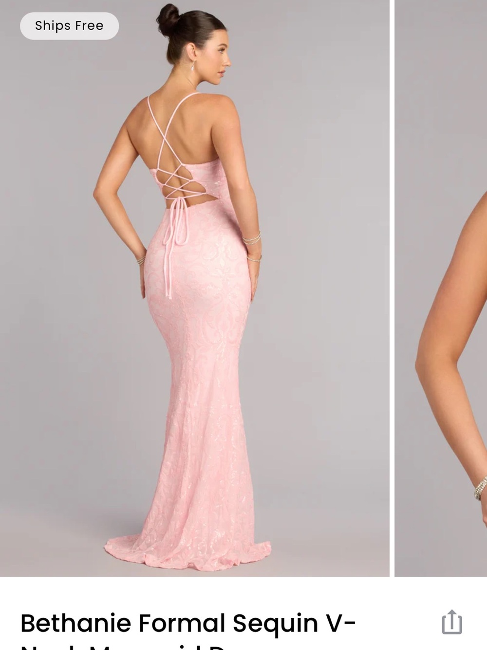 Windsor Pink Sequin V-Neck Mermaid Prom Dress - Picture 2 of 5
